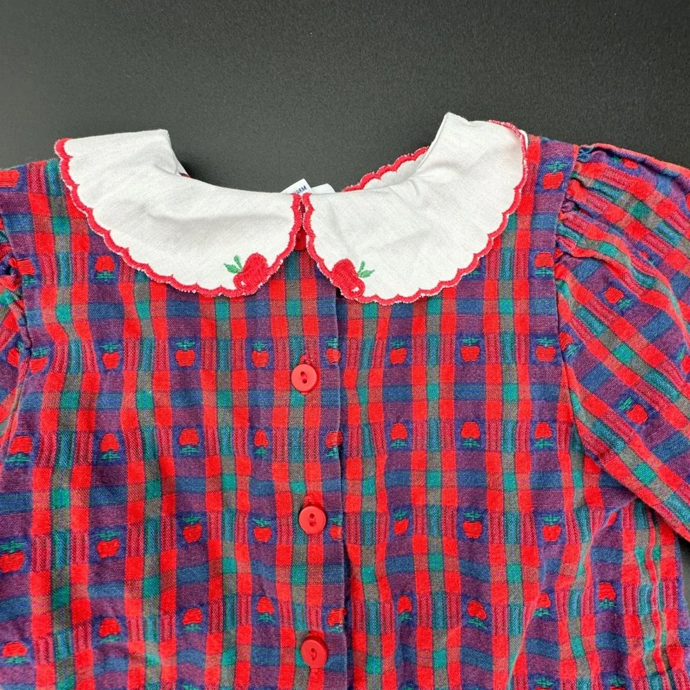 OshKosh B'gosh Plaid Apple Dress Long Sleeve Collared Button Front Drop‎ Waist
